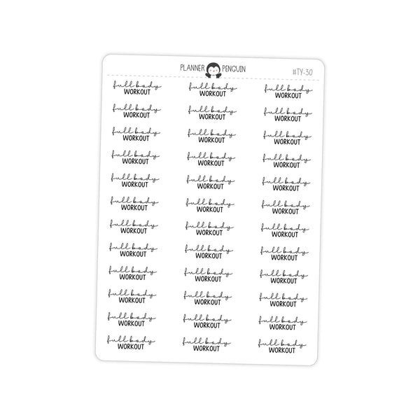 Full Body Workout Fitness Typography stickers// #TY-30