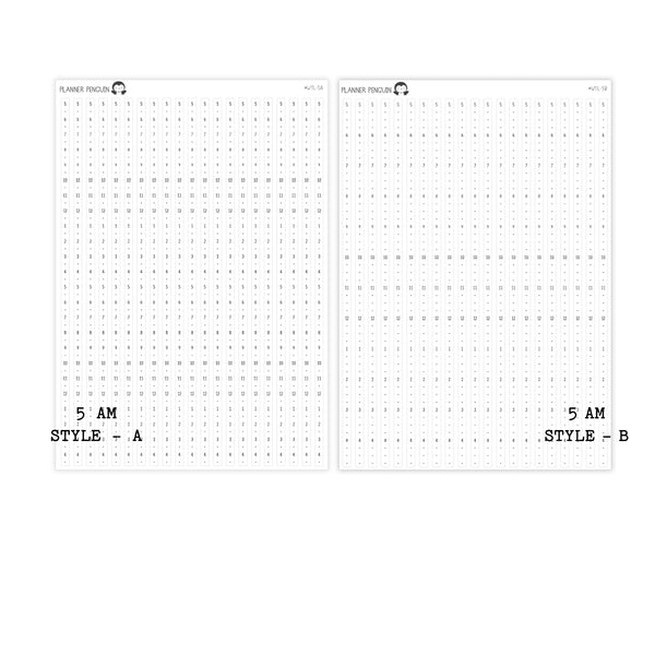 Hobonichi Cousin A5 Weekly Timeline Strips | 5AM | 6AM | 7AM | 8AM | Planner Stickers | #WTL-B&W