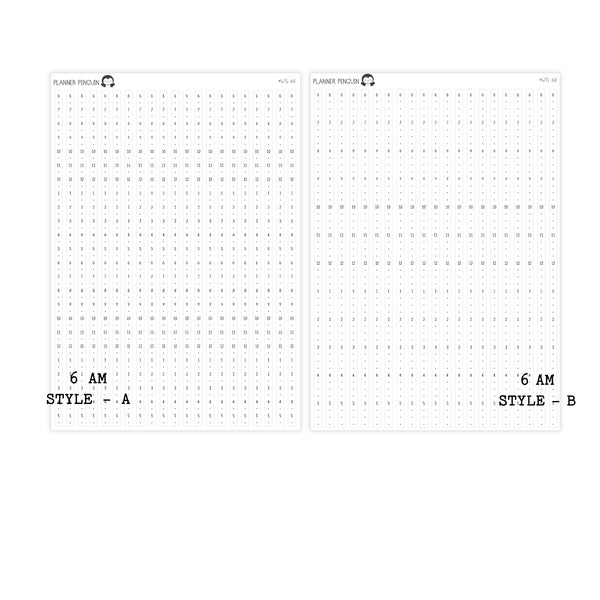 Hobonichi Cousin A5 Weekly Timeline Strips | 5AM | 6AM | 7AM | 8AM | Planner Stickers | #WTL-B&W