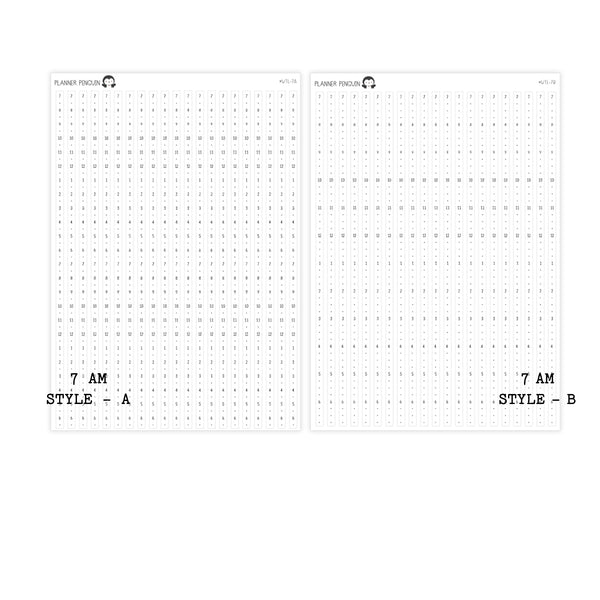 Hobonichi Cousin A5 Weekly Timeline Strips | 5AM | 6AM | 7AM | 8AM | Planner Stickers | #WTL-B&W