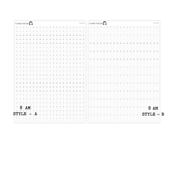 Hobonichi Cousin A5 Weekly Timeline Strips | 5AM | 6AM | 7AM | 8AM | Planner Stickers | #WTL-B&W