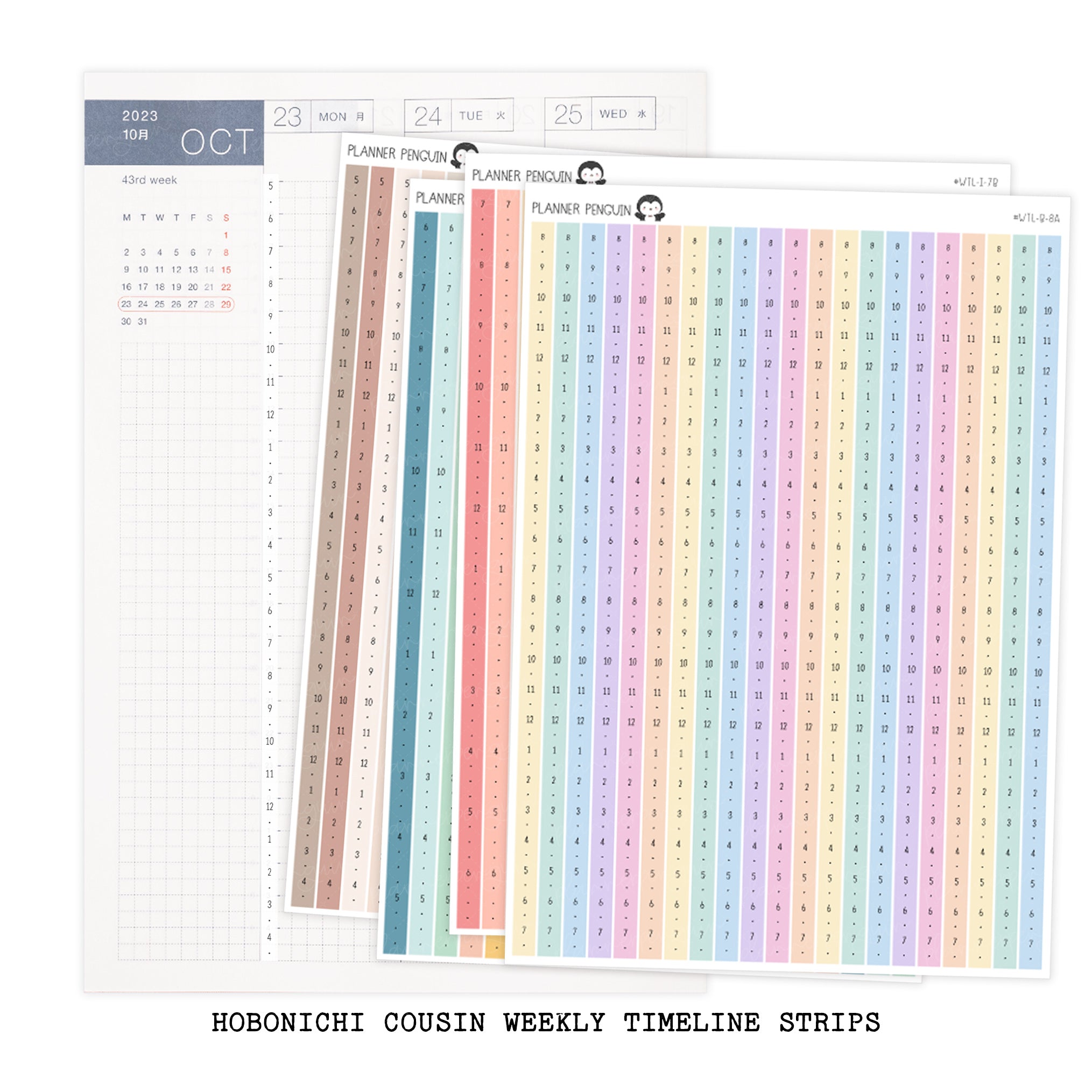 Hobonichi Cousin A5 WEEKLY Timeline Strips| 5AM | 6AM | 7AM | 8AM | Planner Stickers| #WTL-COLOR