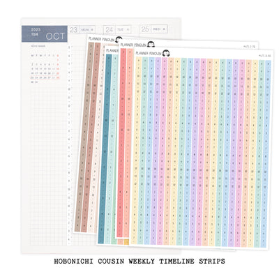 Hobonichi Cousin A5 WEEKLY Timeline Strips| 5AM | 6AM | 7AM | 8AM | Planner Stickers| #WTL-COLOR