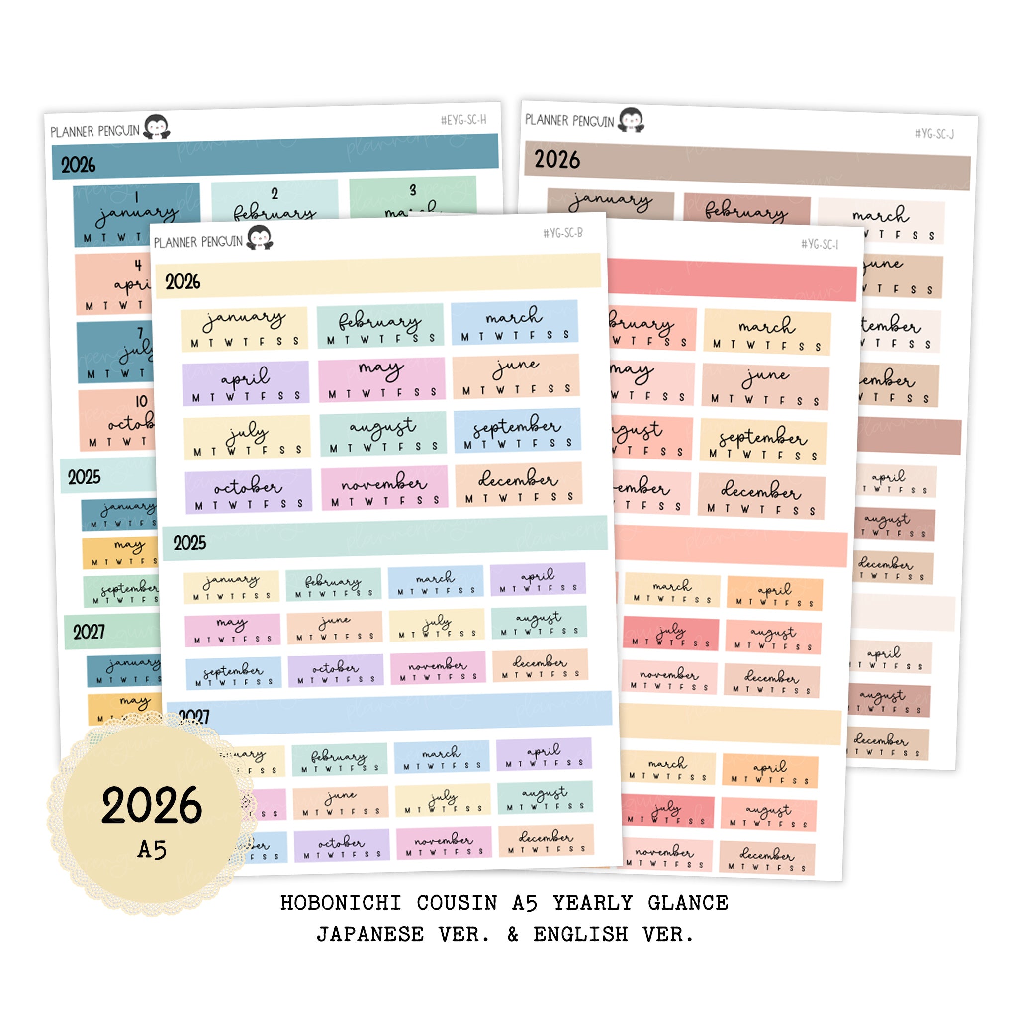 2026 Hobonichi Cousin A5 Yearly view Stickers| Japanese and English Version | Year at glance Stickers| Cousin A5 #HB-YG-MAIN