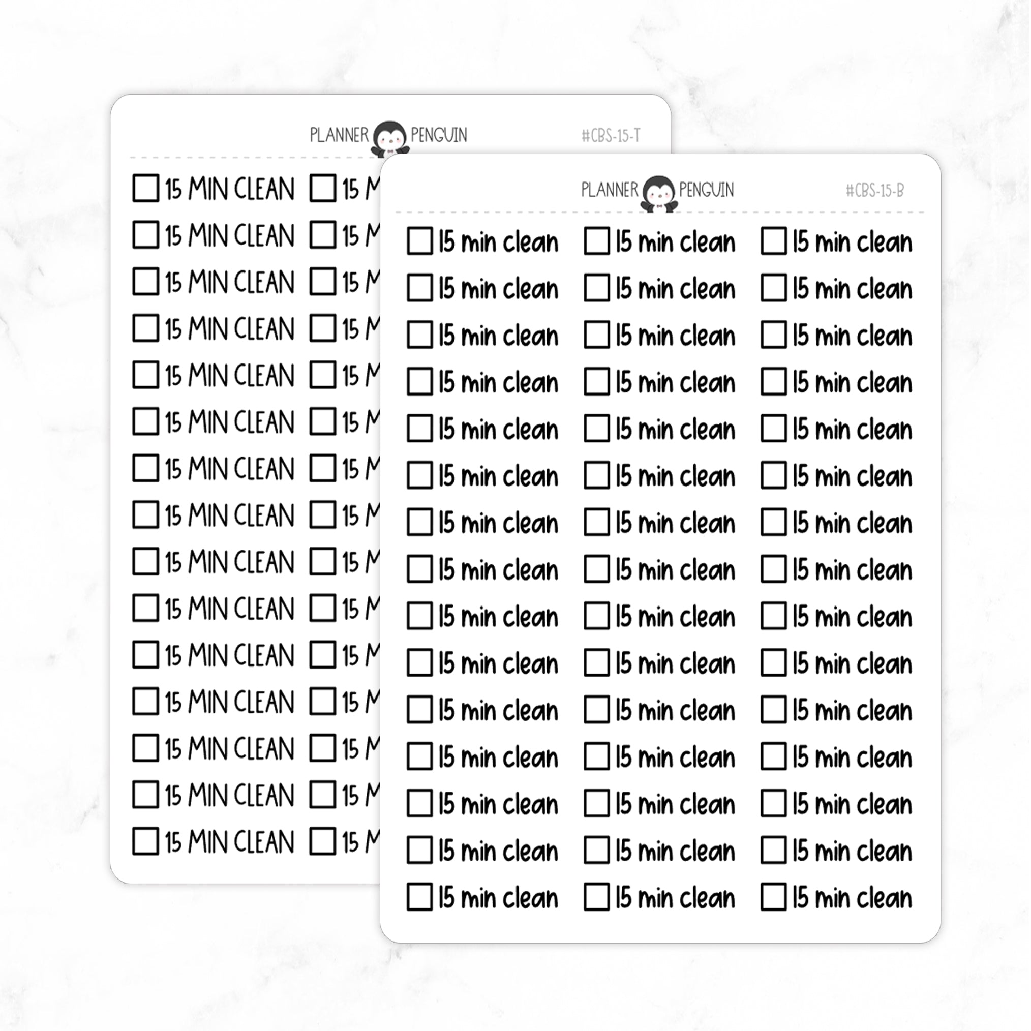 15 Min Clean Checkbox Text Stickers | CBS-15 – Plannerpenguin