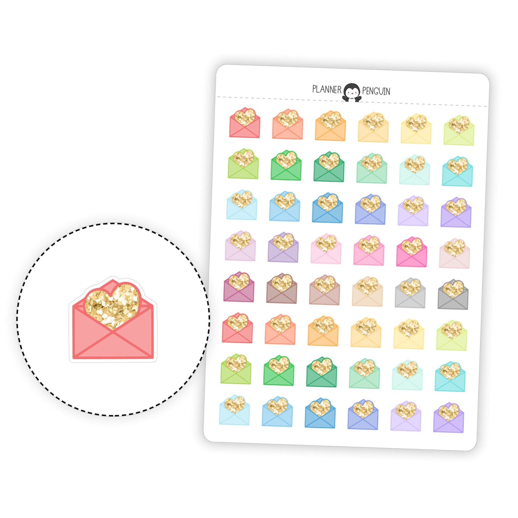 Glitter Heart Envelopes - Icon Planner Stickers