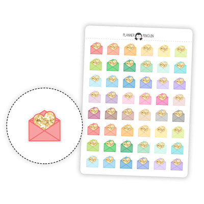 Glitter Heart Envelopes - Icon Planner Stickers// #IC-18