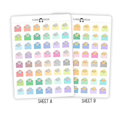 Glitter Heart Envelopes - Icon Planner Stickers// #IC-18