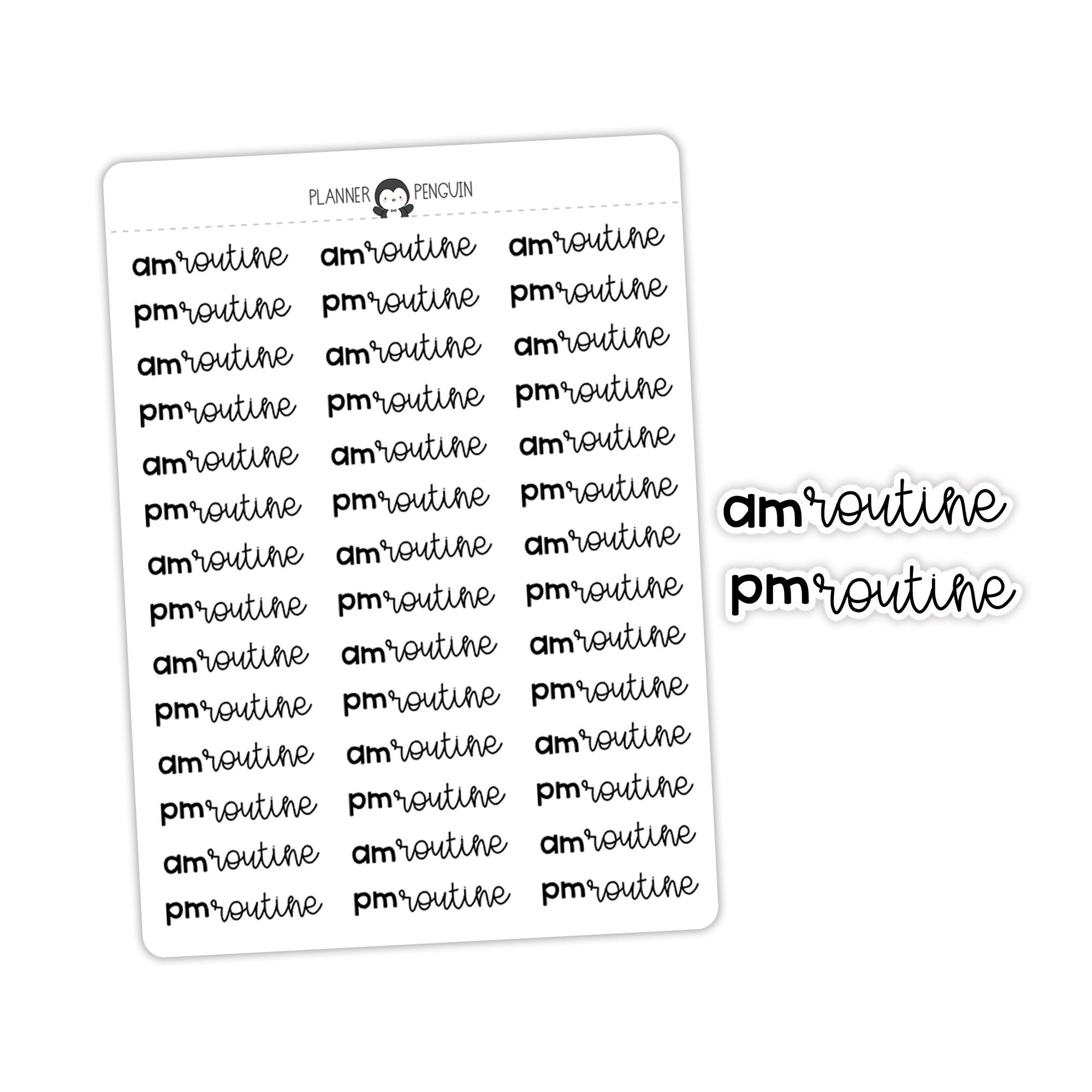 AM Routine PM Routine Typography stickers