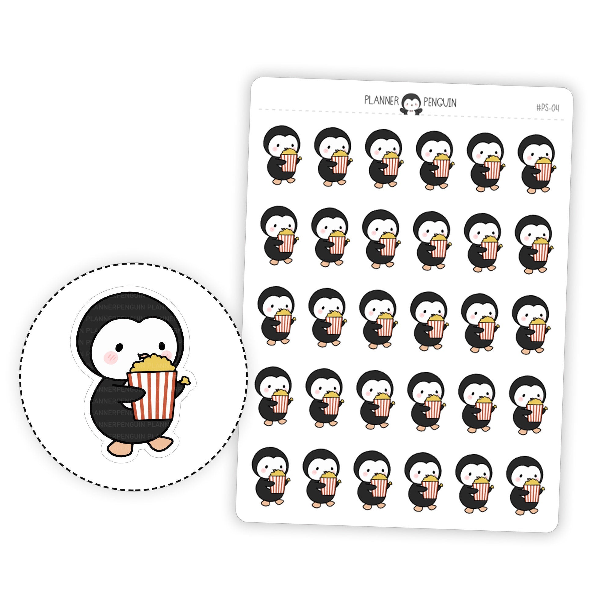 Popcorn Movie Night Penguin Planner Stickers