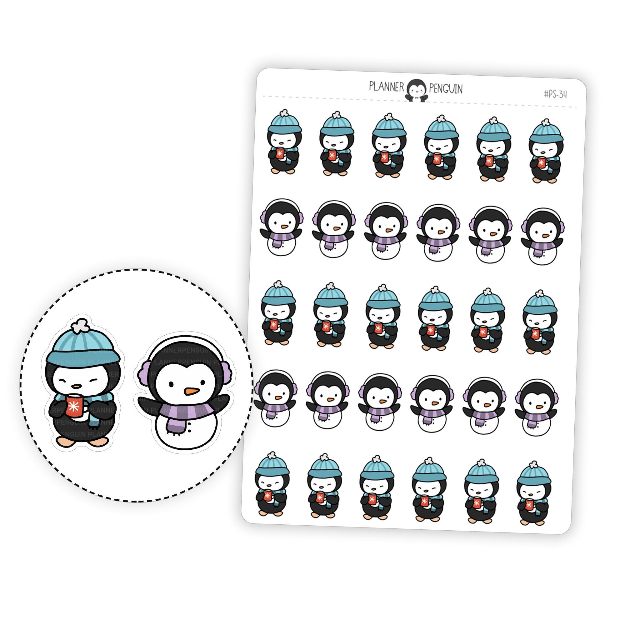 Winter Penguin Planner Stickers