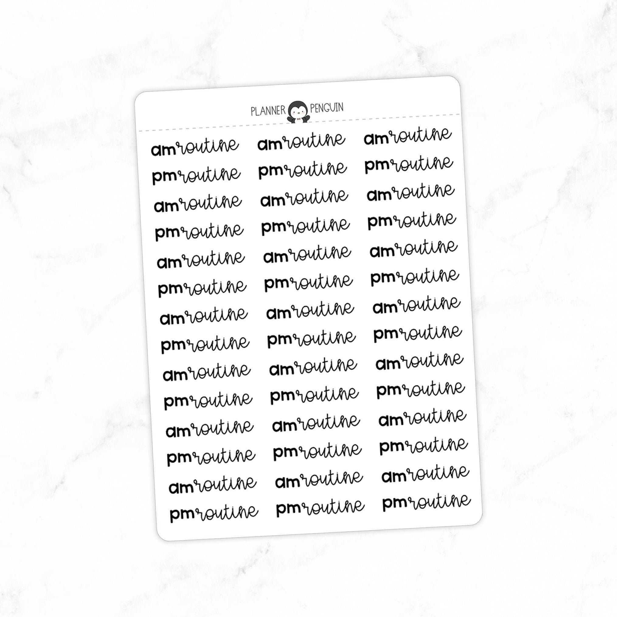 AM Routine PM Routine Typography stickers