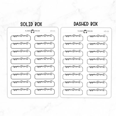 Appointment Script Quarter Label Box Planner Stickers // #TB-02