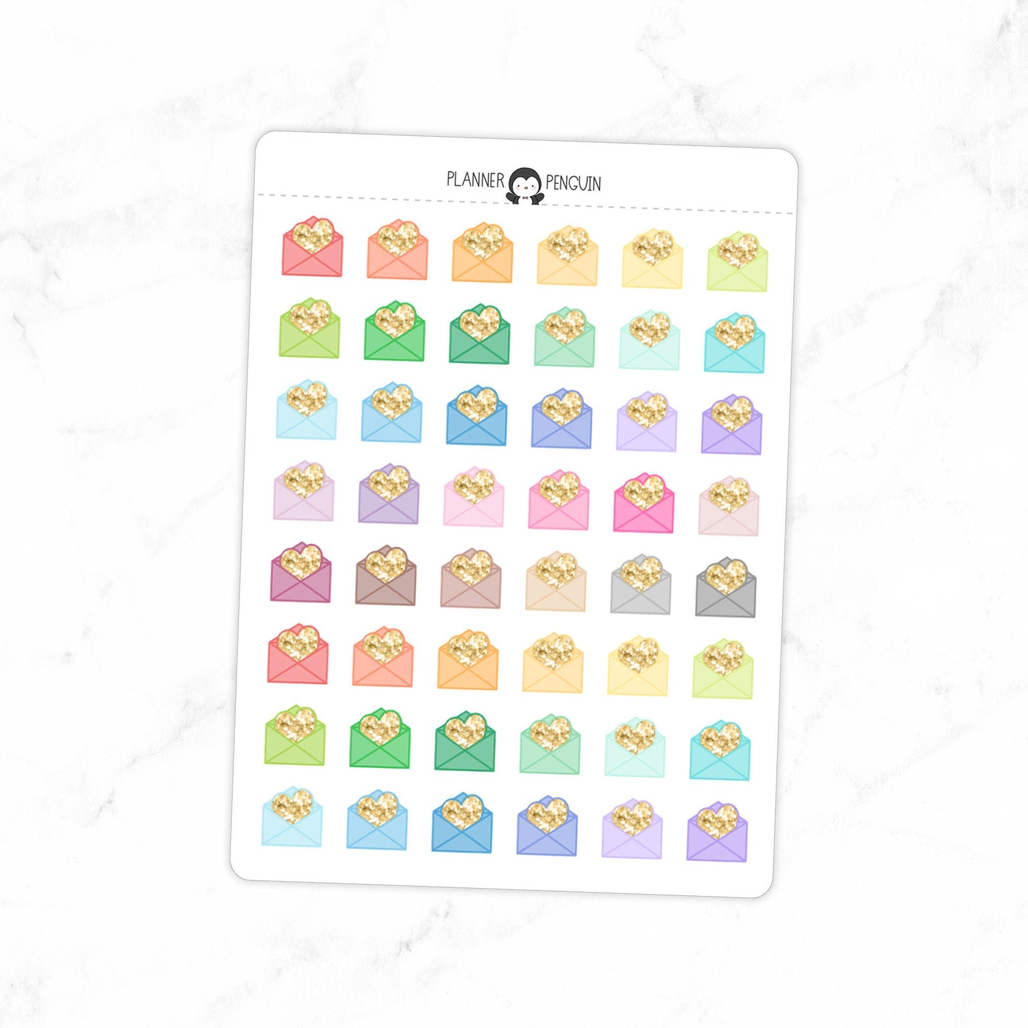 Glitter Heart Envelopes - Icon Planner Stickers