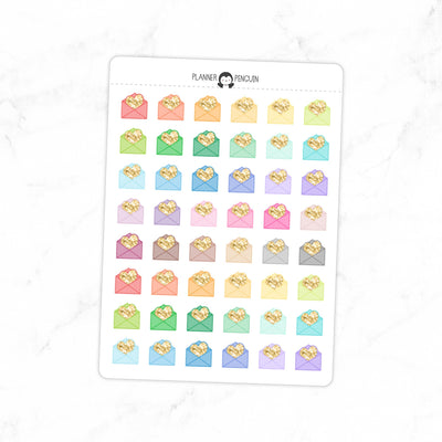 Glitter Heart Envelopes - Icon Planner Stickers// #IC-18
