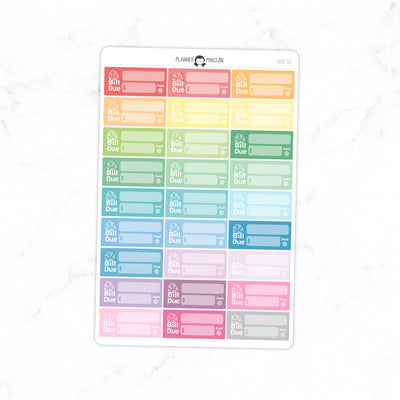 Bill Due Quarter Box Planner Stickers // #HS-30