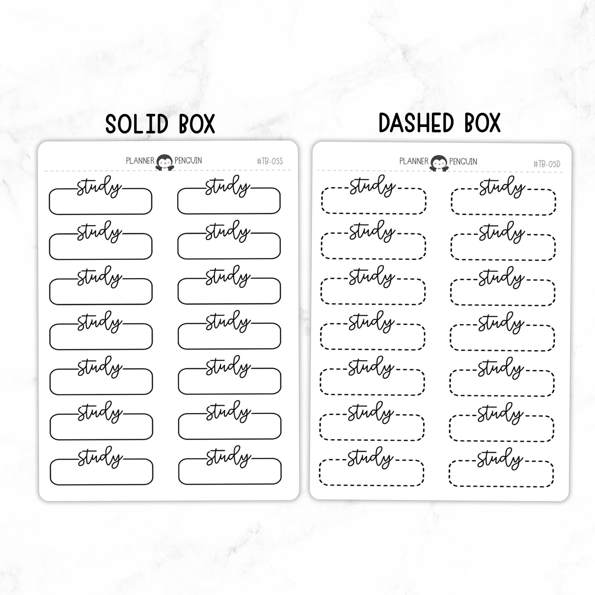 Study Script Quarter Label Box Planner Stickers
