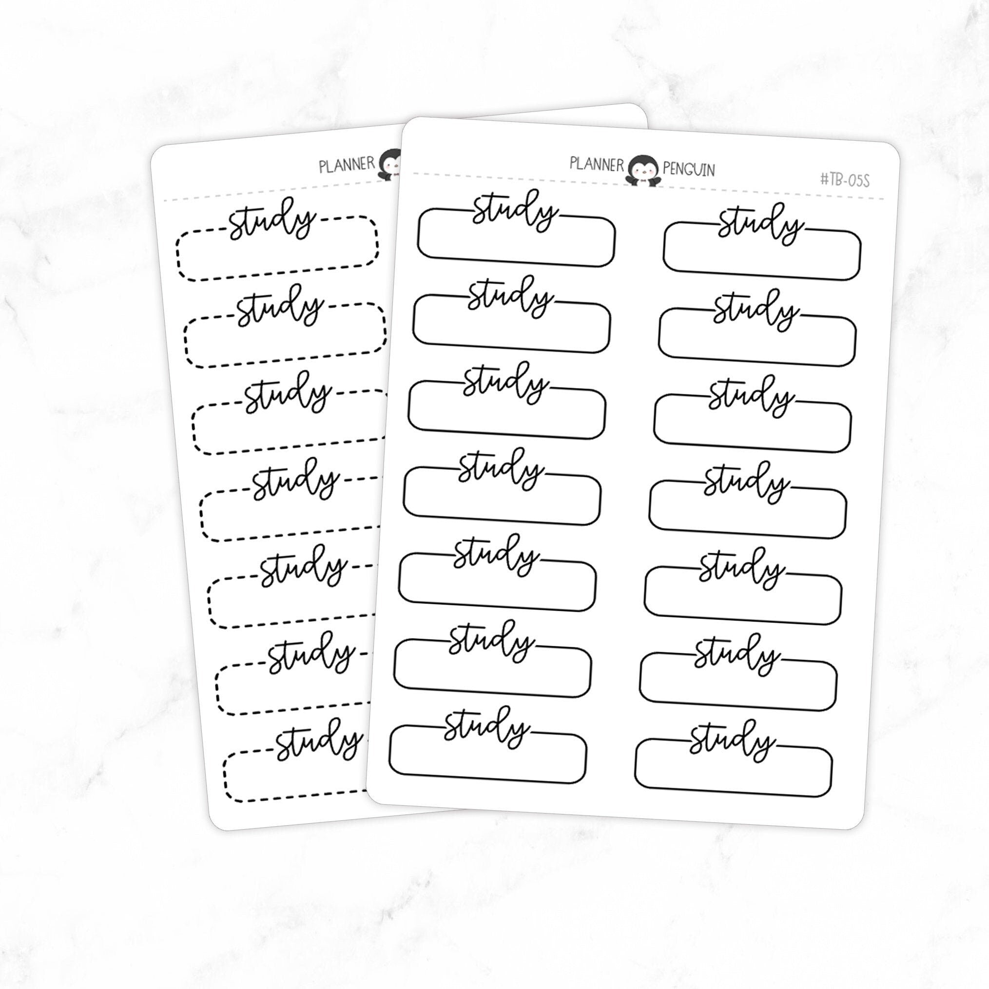 Study Script Quarter Label Box Planner Stickers