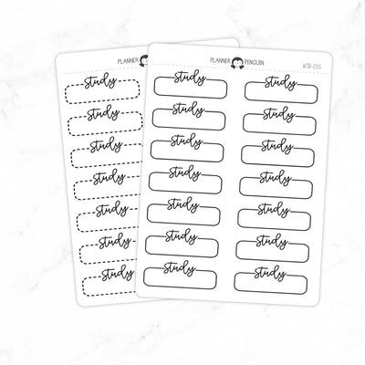 Study Script Quarter Label Box Planner Stickers // #TB-05