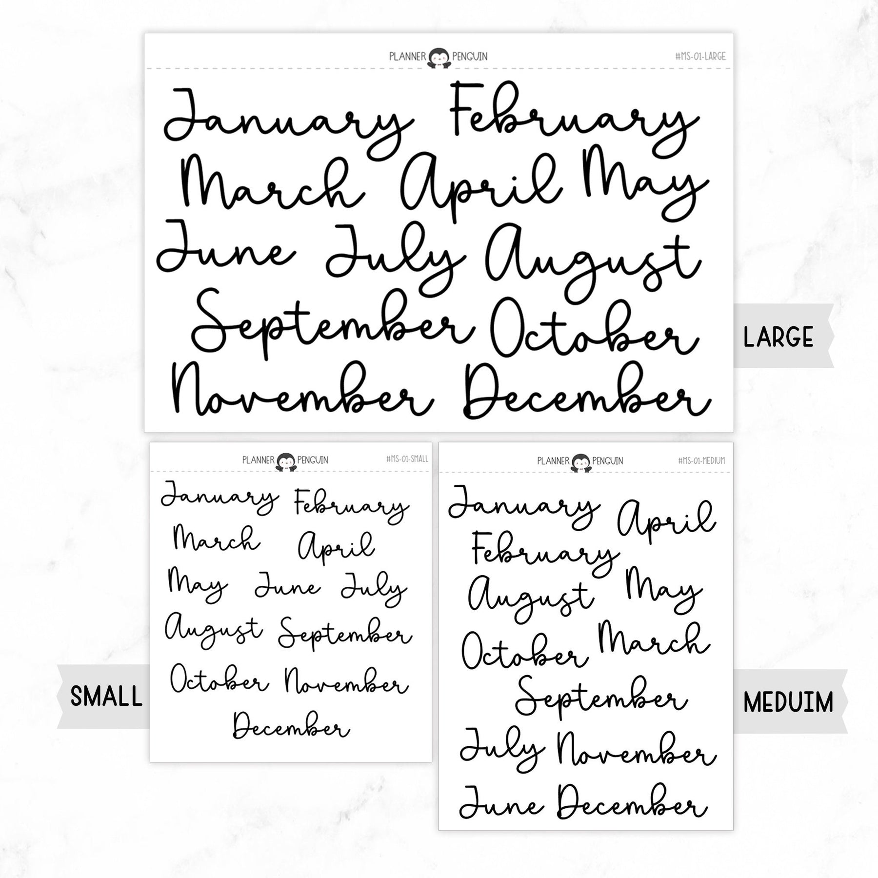 Monthly Script stickers // #MS-01 – Plannerpenguin