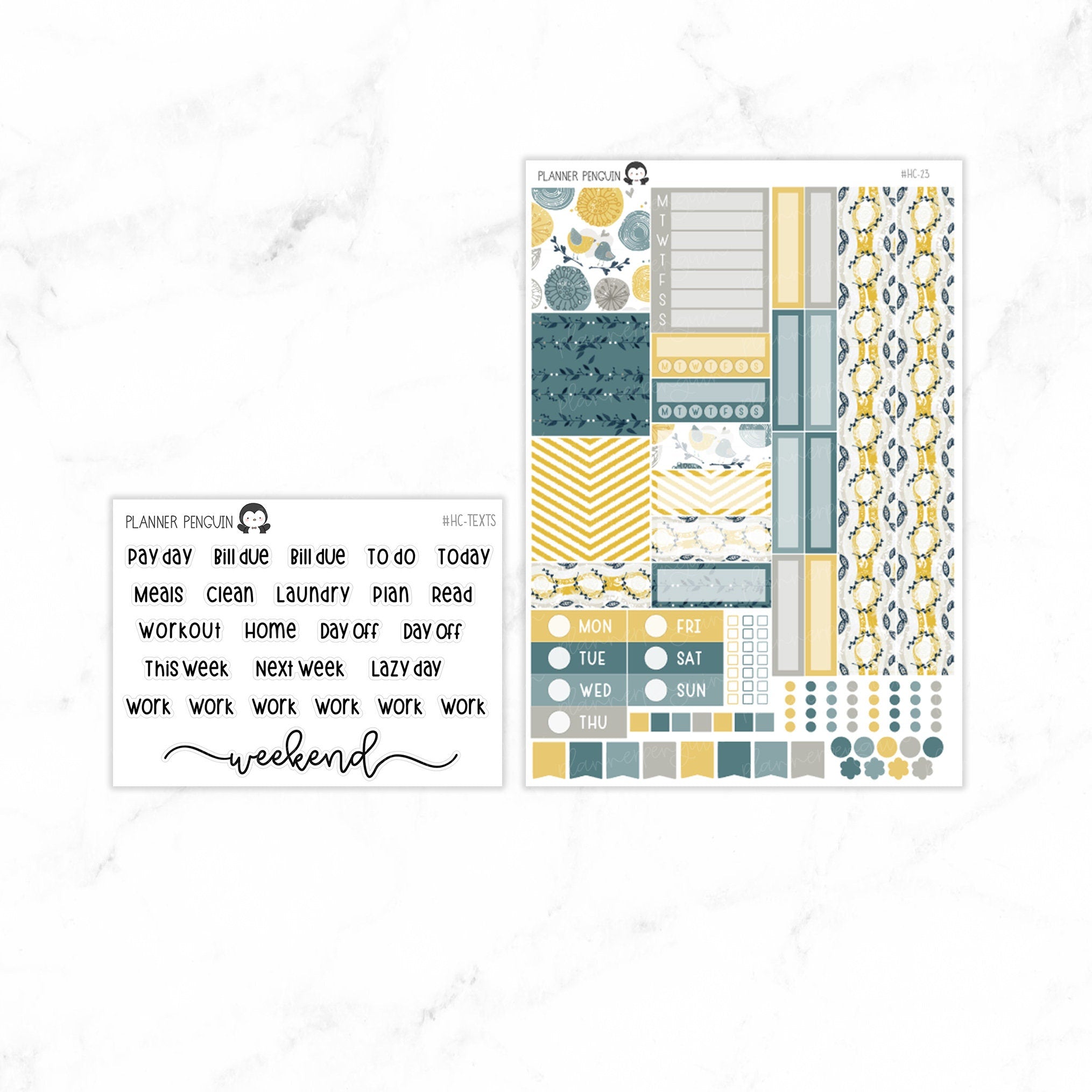 Mustard And Navy Hobonichi Cousin A5 Weekly Sticker Kit// #HC-23