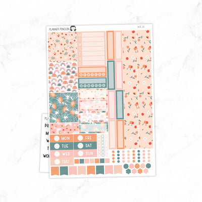 Peach Floral Hobonichi Cousin A5 Weekly Sticker Kit// #HC-24