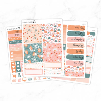 Peach Floral Mini Weekly B6 Kit// #MK-34