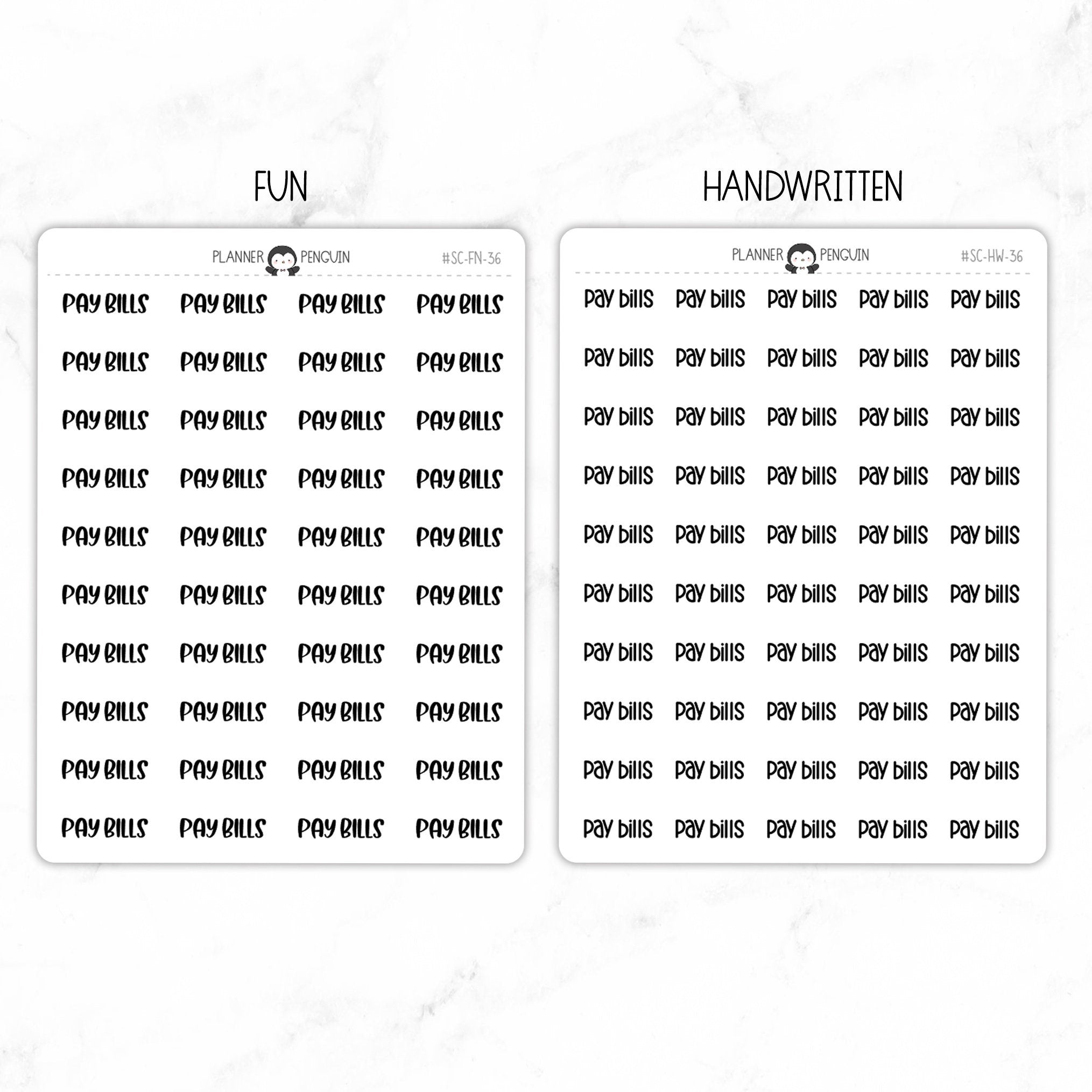 Pay Bills Script Stickers // #SC-36 – Plannerpenguin