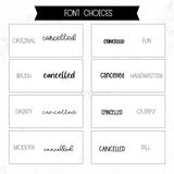 Cancelled Script Stickers